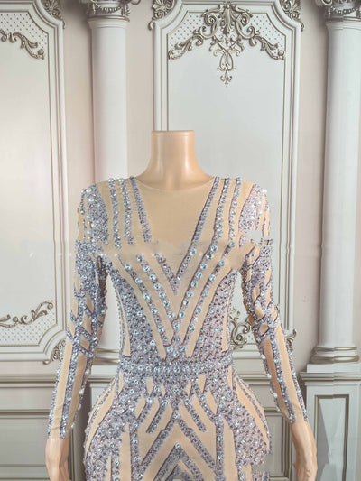 Jumpsuit Transparente con Strass y Malla Ajustado - Image 5