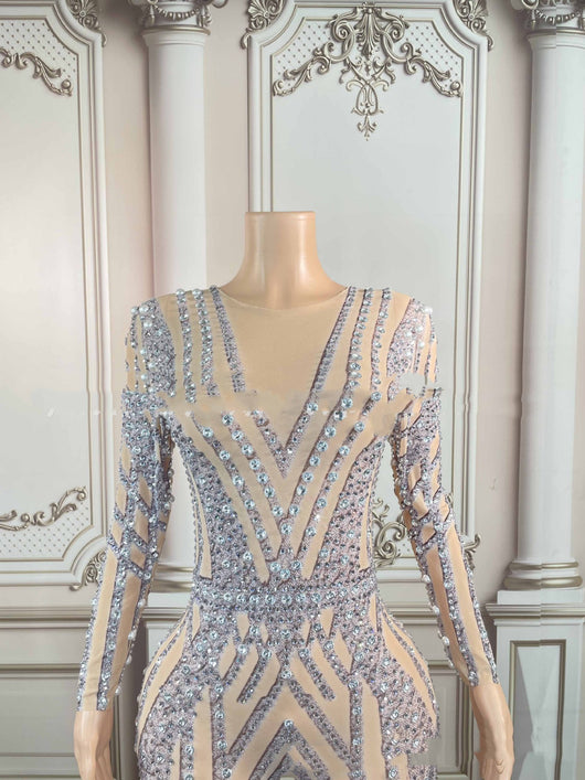 Jumpsuit Transparente con Strass y Malla Ajustado - Image 5