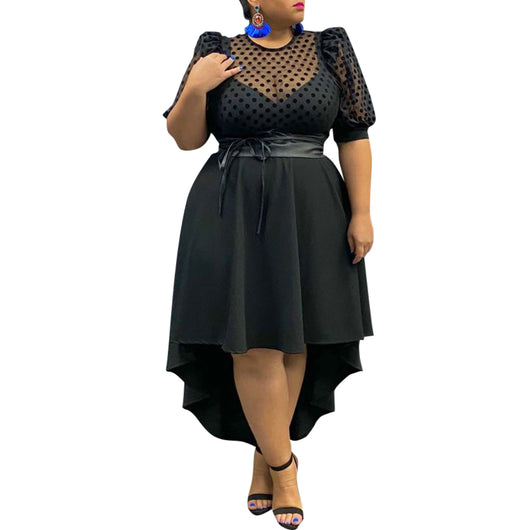 Vestido Elegante Negro con Estampado de Lunares para Mujer