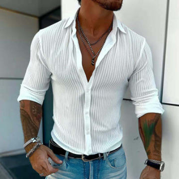 Cardigan Rayado Versátil para Hombre - Manga Larga - Image 7