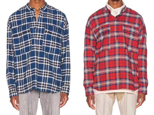 Camisa Henley de Cuadros y Rayas para Hombre - Manga Larga Estilo Urbano