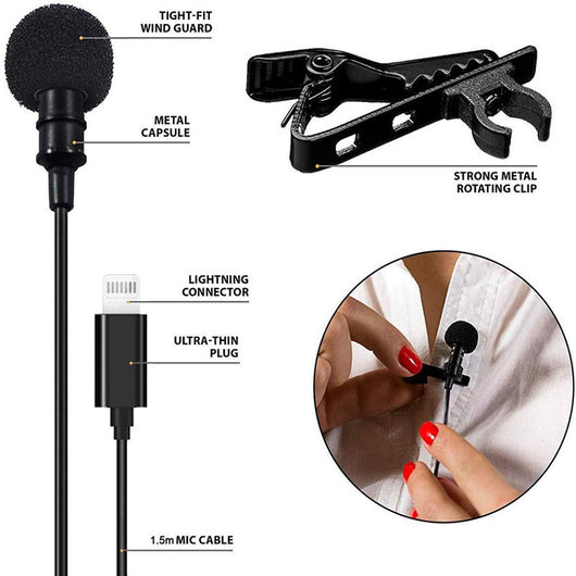 Micrófono Clip Compacto Lightning para Transmisión en Vivo y Grabación