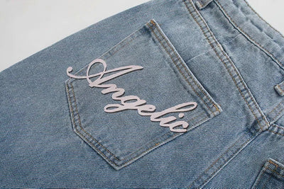 Pantalón Harem Denim Talle Alto con Estampa Ángel - Corte Suelto y Versátil - Image 2