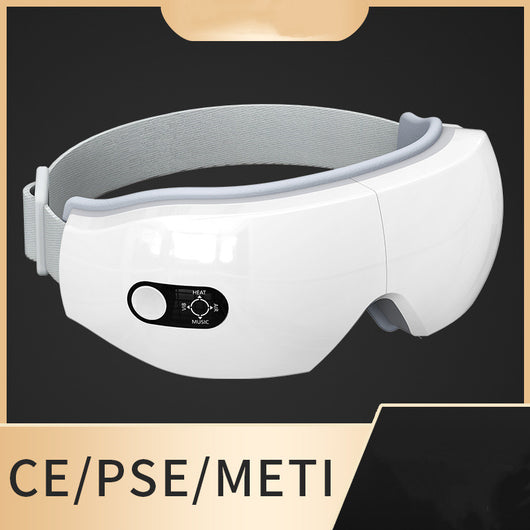 White hot compress eye mask with Bluetooth, featuring a power button and adjustable strap for eye protection and massage. - Image 5