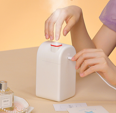 Pink automatic blind box rabbit night humidifier with a white rabbit figure inside, featuring a red hat and heart details. - Image 5