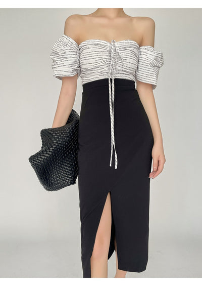 Vestido Largo de Verano con Abertura Lateral y Hombro Descubierto en Encaje - Image 14