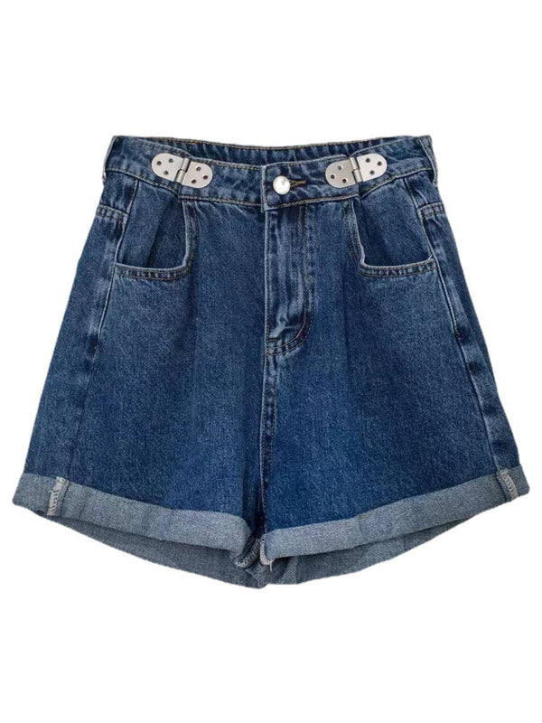 Shorts Denim Retro Sueltos y Delgados con Textura Rizada - Image 3