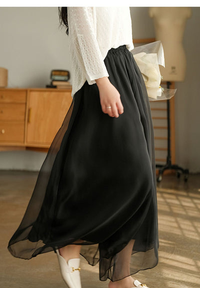Pantalones Anchos de Cintura Alta en Malla y Gasa - Comodidad Elegante - Image 48