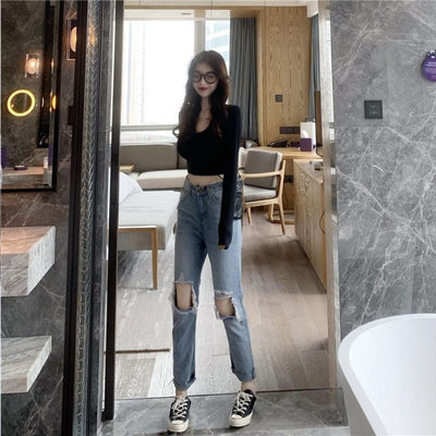 Jeans Talle Alto Estilo Hong Kong con Rotos - Versátiles y Modernos - Image 5