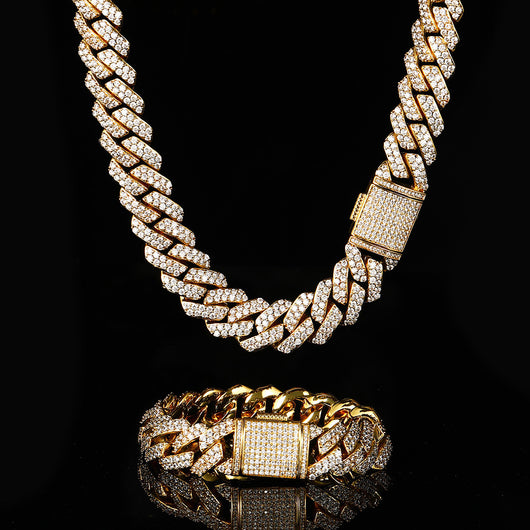 Cadena Cubana de Oro con Diamantes de Circón Doble Fila 15mm - Image 5