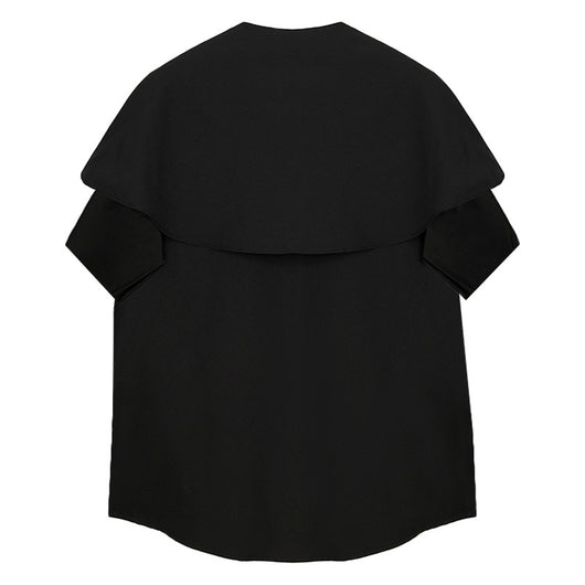 Blusa Suelta Azul Marino con Cuello Bordado de Manga Corta - Image 5
