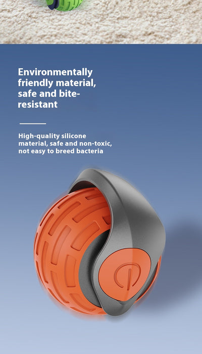 Orange and grey smart pet cat ball, an automatic electric rolling toy with a textured surface and power button. - Image 19
