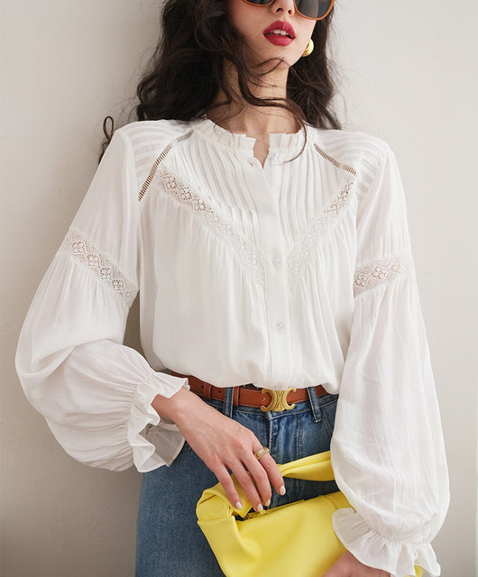 Blusa Blanca con Diseño Patchwork Estilo Francés - Image 8