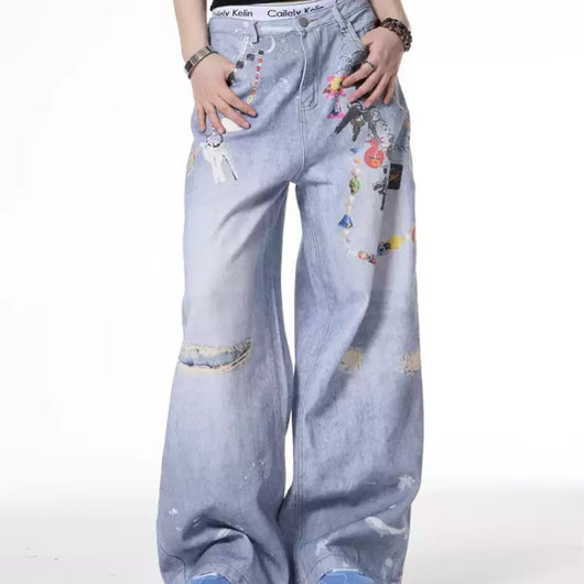 Jeans Anchos Desteñidos con Diseño Artesanal para Mujer - Estilo Verano - Image 3