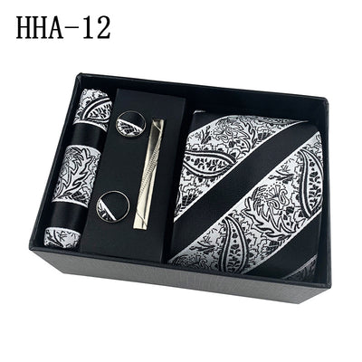 Set de Corbata Paisley con Clip y Caja de Regalo - Corbata Negra Elegante para Negocios - Image 17