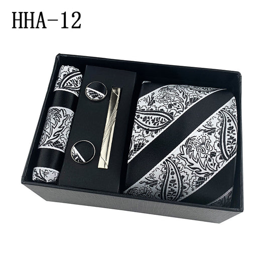 Set de Corbata Paisley con Clip y Caja de Regalo - Corbata Negra Elegante para Negocios - Image 17