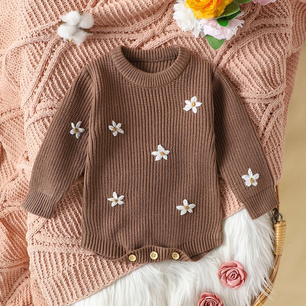 Enterizo Infantil de Flores Bordadas con Mangas Largas