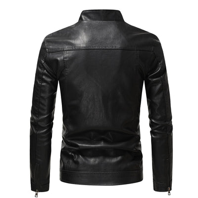 Chaqueta de Cuero con Cierre y Cuello Alto para Negocios y Motocicleta - Otoño e Invierno - Image 8