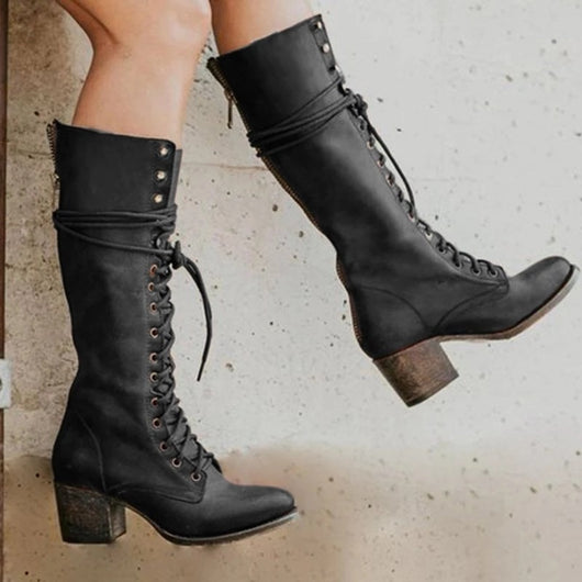 Botas de Mujer con Cordones y Tacón Grueso