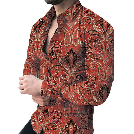 Camisa Casual de Manga Larga con Estampado Floral Grande para Hombre - Image 17