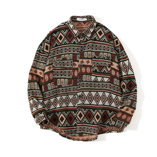 Camisa Vintage Étnica Tejida con Bordados para Hombre - Manga Larga