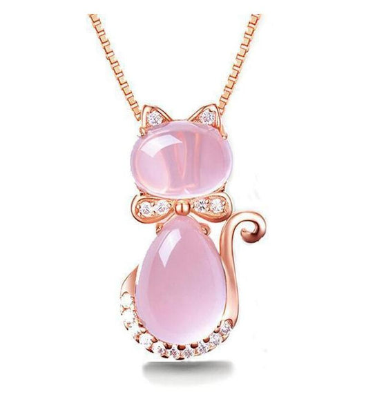 Juego de Joyas Felinas en Oro Rosa con Cristal de Cuarzo - Image 4