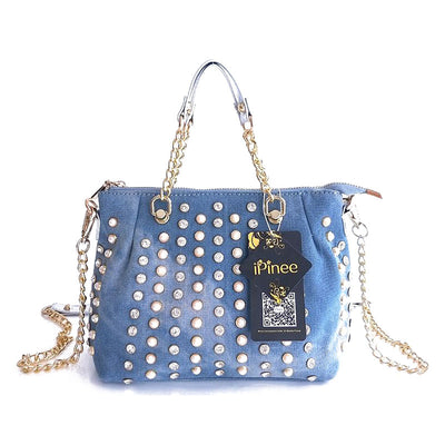 Bolso Mensajero Vaquero con Diamantes y Diseño Asimétrico - Image 12