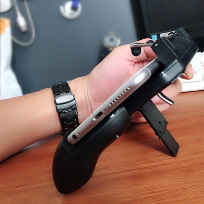 Black mobile gaming controller with 'BATTLEGROUNDS' text, featuring two top triggers and ergonomic hand grips. - Image 17