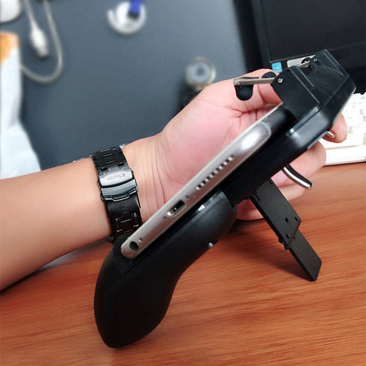 Black mobile gaming controller with 'BATTLEGROUNDS' text, featuring two top triggers and ergonomic hand grips. - Image 17