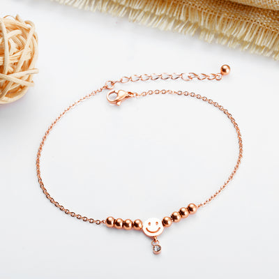 Pulsera de Tobillo en Acero Titanio Chapado Oro Rosa con Perlas Redondas