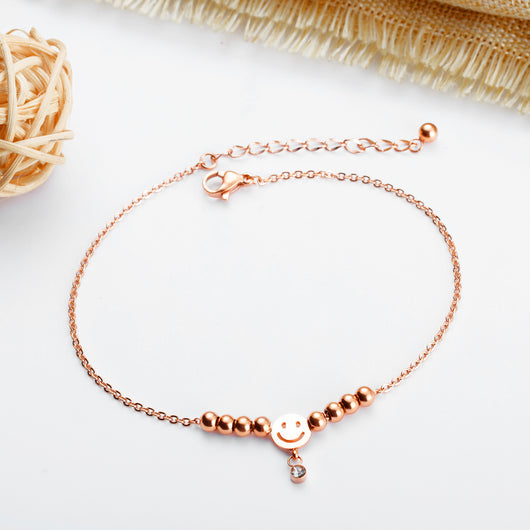Pulsera de Tobillo en Acero Titanio Chapado Oro Rosa con Perlas Redondas