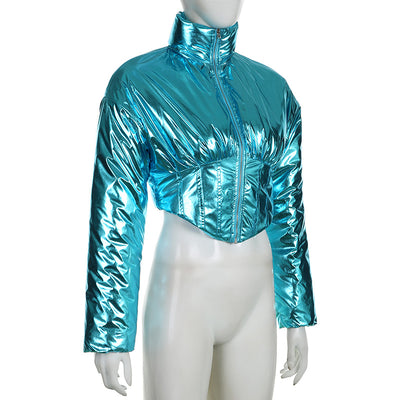 Chaqueta de Algodón Abrigada Estilo Locomotora con Cintura Moldeadora y Cierre Irregular - Image 16