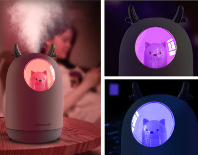 White and pink cute bear mini humidifiers with gold deer antlers, emitting a fine mist. - Image 13