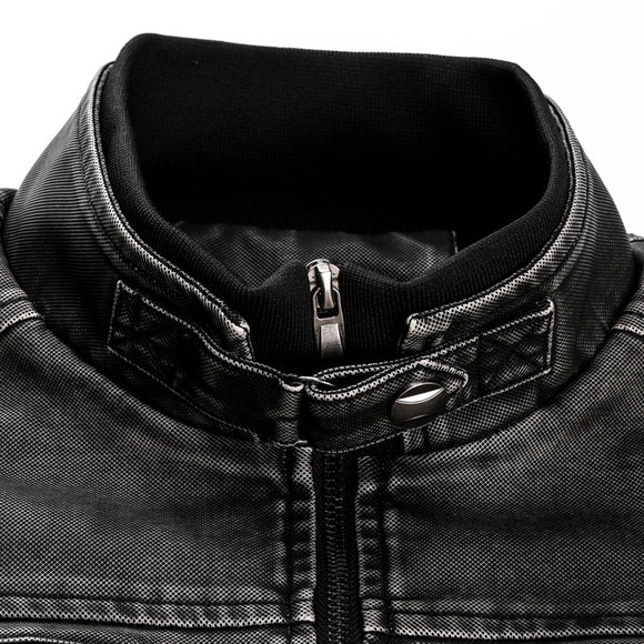 Men's PU Leather Motorcycle Jacket Varsity Style