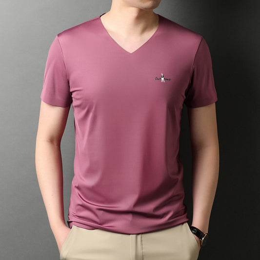 Camiseta Hombre Cuello V Manga Corta Efecto Frío Transpirable sin Marcas - Image 2