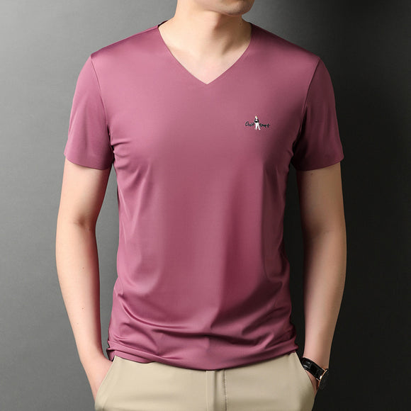 Camiseta Hombre Cuello V Manga Corta Efecto Frío Transpirable sin Marcas