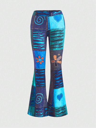 Pantalones Bootcut Ajustados con Estampado Abstracto Moderno - Image 7