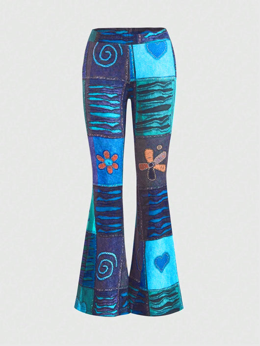 Pantalones Bootcut Ajustados con Estampado Abstracto Moderno - Image 7