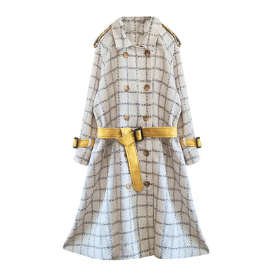 Abrigo de Cuadros Coreano Largo en Lana Beige - Image 9