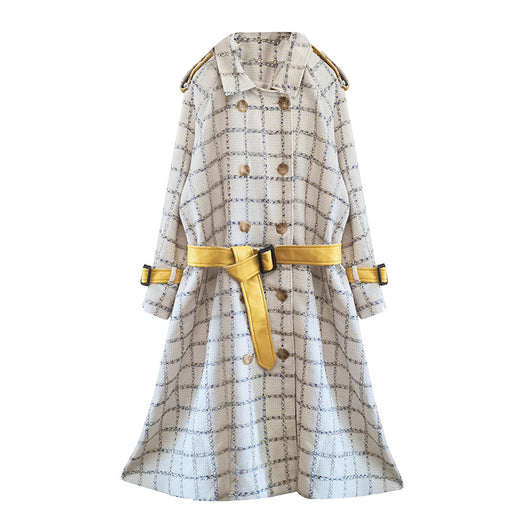 Abrigo de Cuadros Coreano Largo en Lana Beige - Image 9