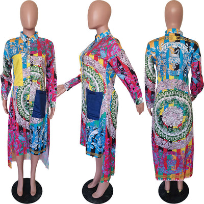 Vestido Camisero Estampado Suelto con Abertura Frontal - Image 4
