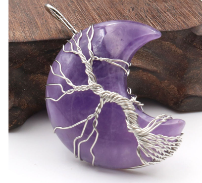 Collar Artesanal con Cristal Natural, Árbol de la Vida y Luna - Image 32