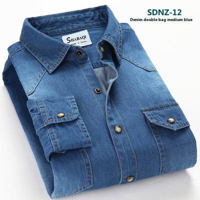 Camisa de Algodón Denim para Hombre de Manga Larga - Image 4