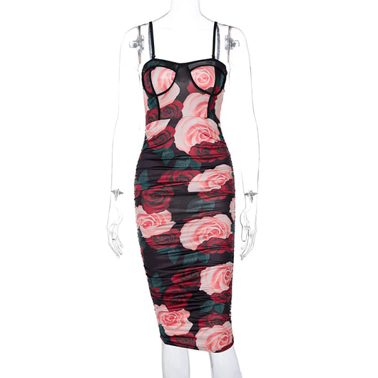 Vestido Slim Fit Escote Cuadrado con Estampado Fruncido para Mujer - Image 12