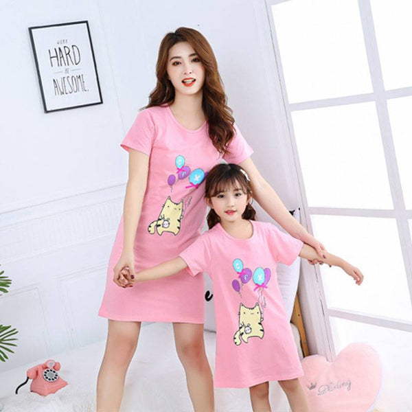 Pijama Vestido Princesa de Algodón para Niña y Mamá - Manga Corta Fresco