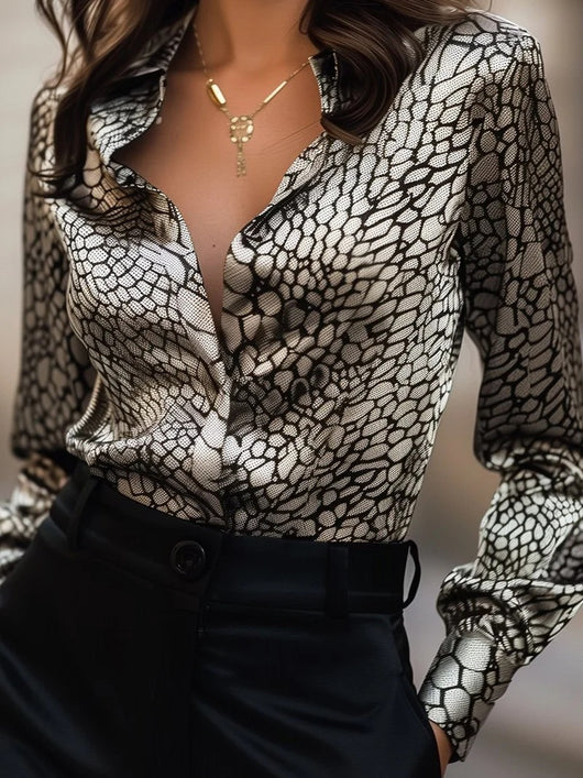 Camisa Suelta Estampado Leopardo Elástica de Satén para Primavera y Otoño - Image 14