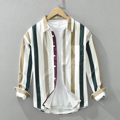 Camisa Manga Larga a Rayas Hombre Cuello Cuadrado Suelta Casual Artística