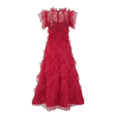 Vestido Elegante sin Mangas con Cuello Tortuga y Falda Tableada Bordada - Image 12