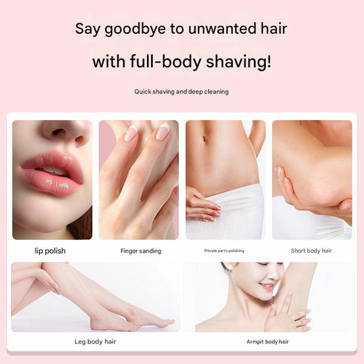 Two white and silver electric shavers for painless, full-body hair removal, featuring a detachable and washable blade head. - Image 4