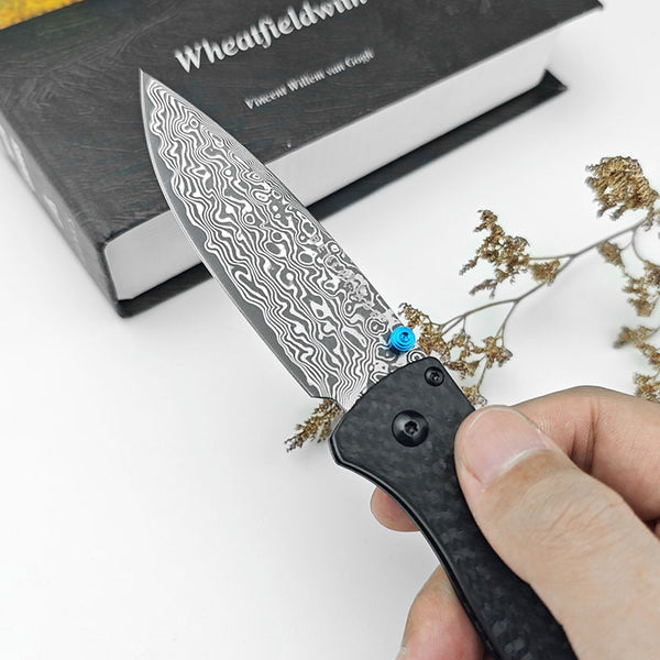 Cuchillo Portátil Butterfly BM535 Damasco con Funda de Cuero